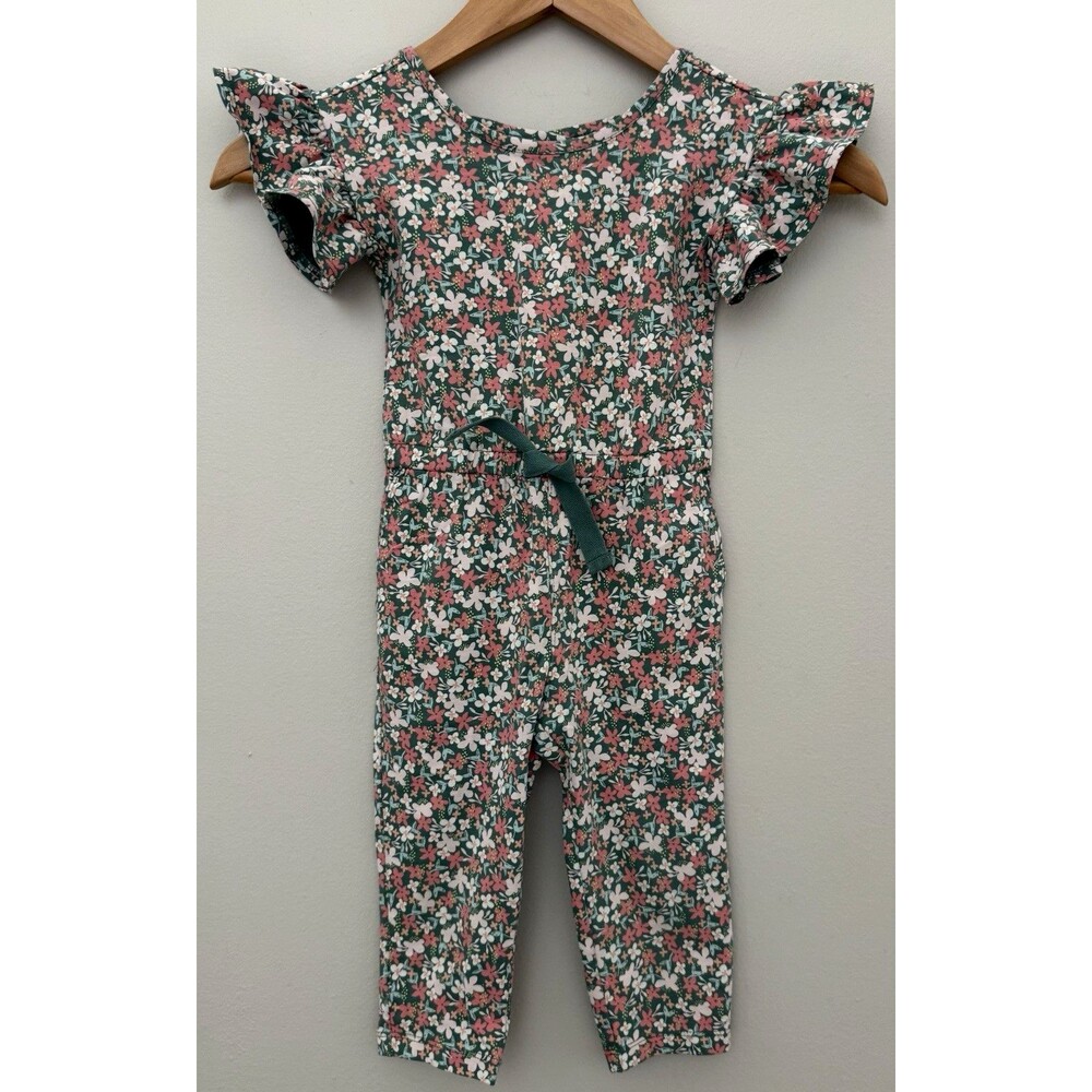 Tea Collection Girls 2 Floral Jumpsuit Criss Cross Back 100% Cotton
